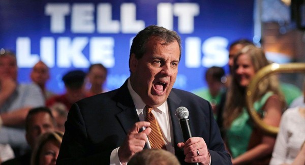 New Jersey Gov. Chris Christie addresses a gathering during a town hall meeting at the Galley Hatch Restaurant in Hampton, N.H., Thursday, June 18, 2015. Christie is testing the waters as he considers a run for the Republican nomination for president in the nation's earliest presidential primary state. (AP Photo/Charles Krupa)