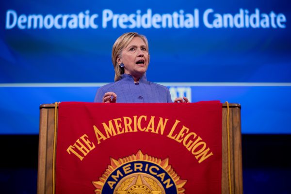 Democratic presidential candidate Hillary Clinton speaks at the American Legion's 98th Annual Convention at the Duke Energy Convention Center in Cincinnati, Ohio, Wednesday, Aug. 31, 2016. (AP Photo/Andrew Harnik)
