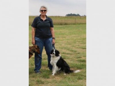 Sue Howarth with a sheepdog.