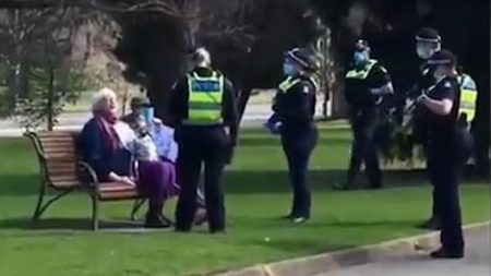 Police Surround and Arrest Two Elderly Women Resting on Park Bench for ‘COVID Violation’